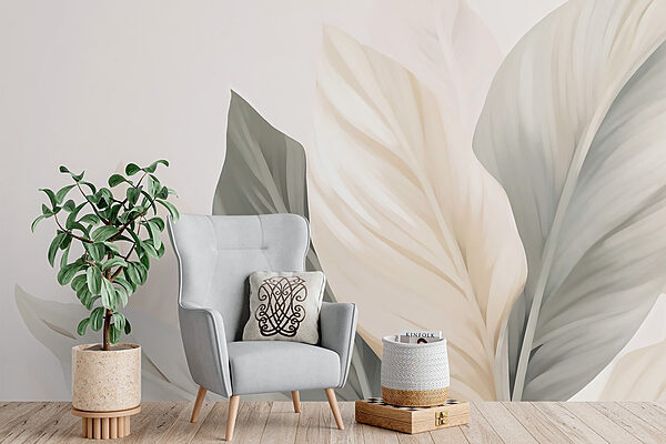 Folhas elegantes em tons suaves Papel de parede Folhas elegantes em tons suaves