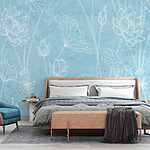 Papel de parede Padrão floral azul e branco