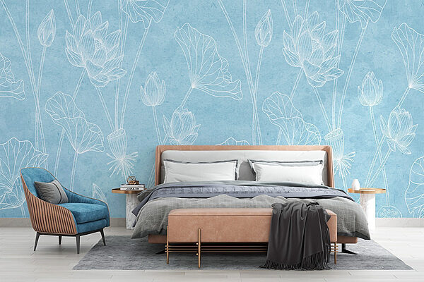 Padrão floral azul e branco Papel de parede Padrão floral azul e branco