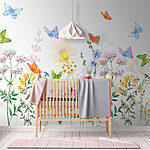 Papel de parede Pintura de flores e borboletas