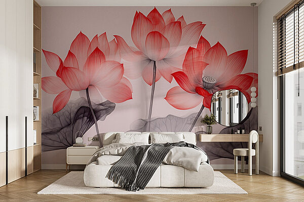 Grupo de flores cor-de-rosa com folhas Papel de parede Grupo de flores cor-de-rosa com folhas