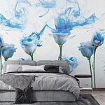 Papel de parede Grupo de flores com tinta azul na água