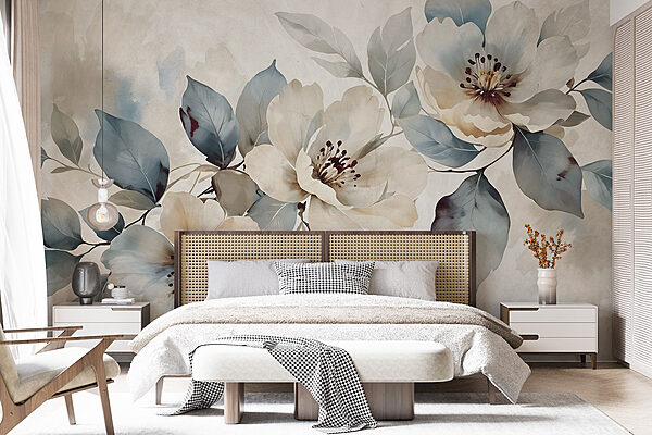 Pintura de flores e folhas Papel de parede Pintura de flores e folhas