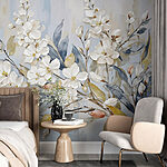 Papel de parede Pintura de flores e folhas brancas