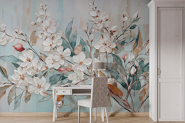 Pintura de flores sobre um fundo azul Papel de parede Pintura de flores sobre um fundo azul