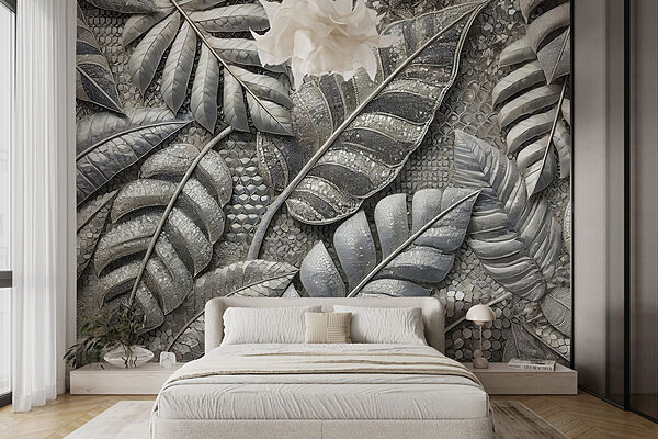 Folhas texturizadas num design complexo Papel de parede Folhas texturizadas num design complexo