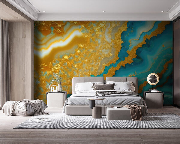 Papel de parede Papel de parede Ondas deslumbrantes de turquesa e âmbar (REF: u94116)