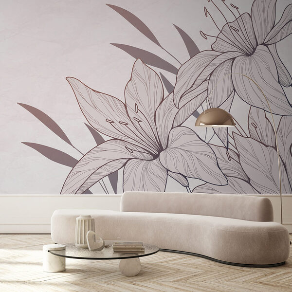 Desenho de flores e folhas Papel de parede Desenho de flores e folhas
