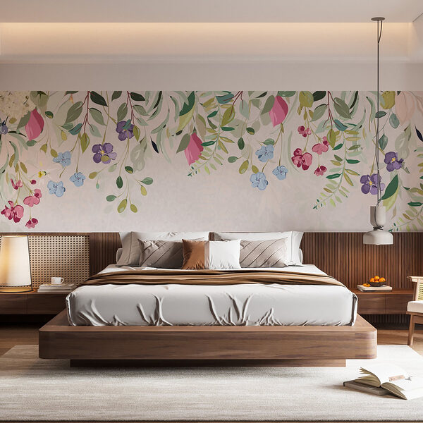 Rebordo floral com flores e folhas Papel de parede Rebordo floral com flores e folhas