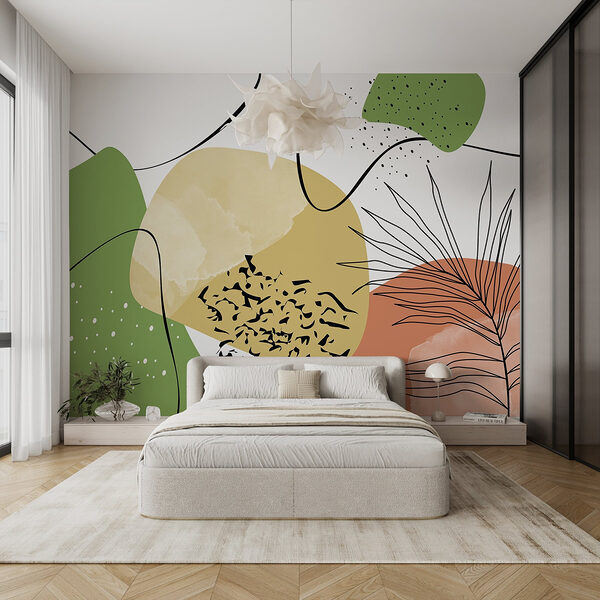 Arte colorida com formas pretas e verdes Papel de parede Arte colorida com formas pretas e verdes