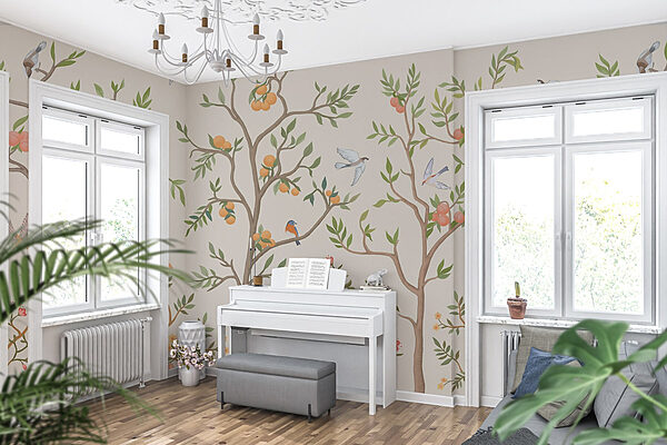 Papel de parede com pássaros e árvores Papel de parede Papel de parede com pássaros e árvores