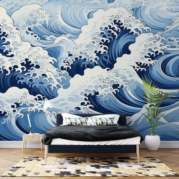 Padrão ondulado azul e branco Papel de parede Padrão ondulado azul e branco