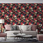 Papel de parede Padrão de caveiras e flores