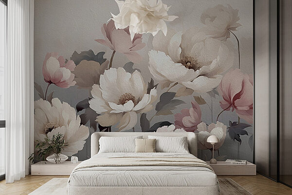 Pintura de flores numa parede Papel de parede Pintura de flores numa parede