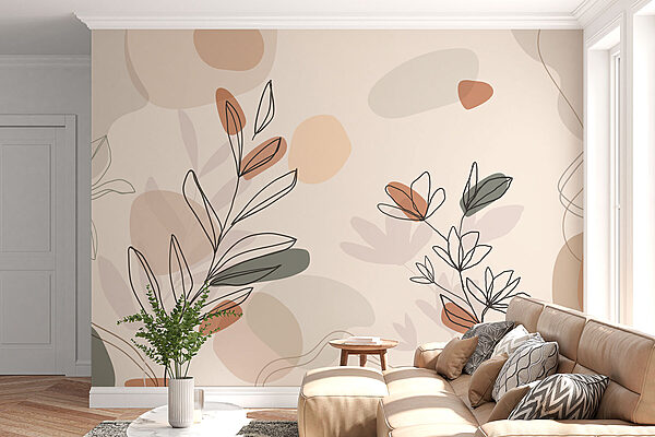 Desenho de folhas e flores Papel de parede Desenho de folhas e flores