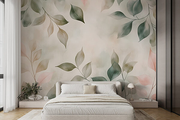 Folhas delicadas em tons suaves Papel de parede Folhas delicadas em tons suaves