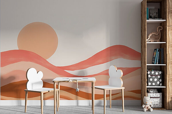 Pintura de um deserto com um sol Papel de parede Pintura de um deserto com um sol