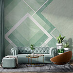Papel de parede Azulejo verde e branco com linhas brancas