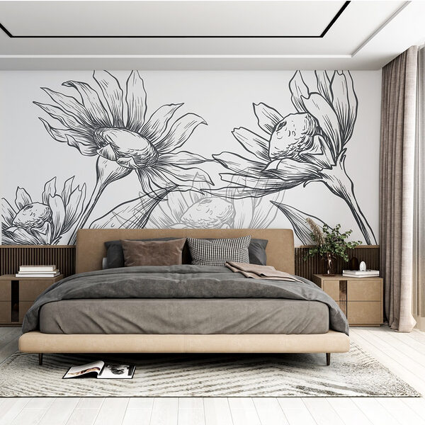 Desenho de flores com folhas Papel de parede Desenho de flores com folhas