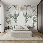 Papel de parede Desenho de flores e folhas