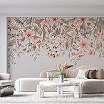 Papel de parede Flores delicadas e folhas suaves misturam-se