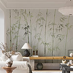 Papel de parede Caules de bambu com folhas pintadas