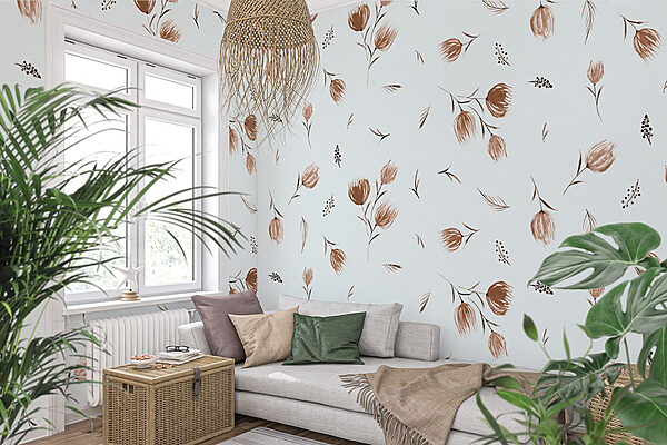 Padrão de flores e folhas Papel de parede Padrão de flores e folhas