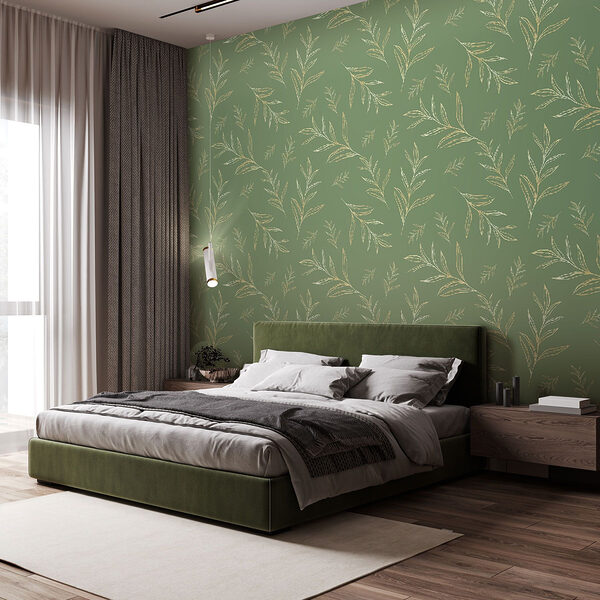 Padrão de folhas sobre um fundo verde Papel de parede Padrão de folhas sobre um fundo verde