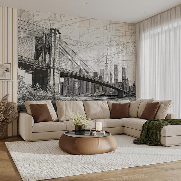 Desenho de uma ponte e de uma cidade Papel de parede Desenho de uma ponte e de uma cidade