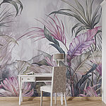 Papel de parede Pintura de flores e folhas