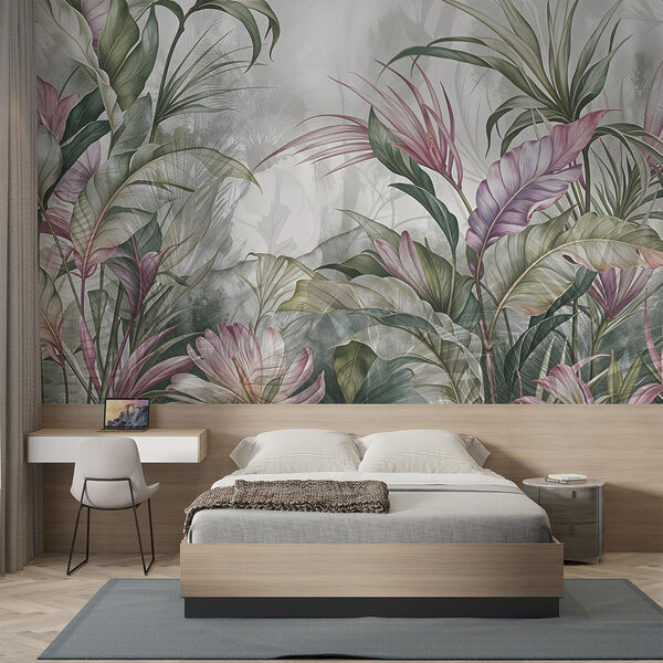 Papel de parede Pintura de flores e folhas (REF: w08375) Papel de parede Papel de parede Pintura de flores e folhas (REF: w08375)