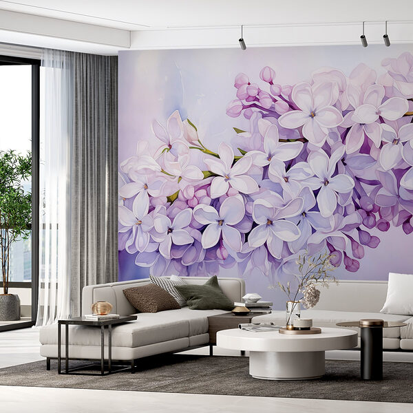 Pintura de um ramo de flores roxas Papel de parede Pintura de um ramo de flores roxas