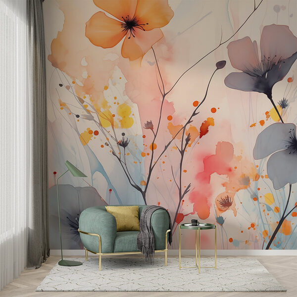 Papel de parede Pintura de flores sobre um fundo branco (REF: w02049) Papel de parede Papel de parede Pintura de flores sobre um fundo branco (REF: w02049)