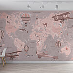 Papel de parede Mapa do mundo com aviões e balões de ar quente