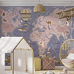 Papel de parede Mapa do mundo com aviões e balões de ar quente