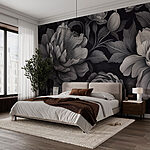 Papel de parede Padrão floral preto e branco