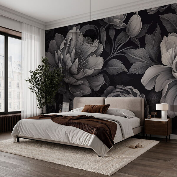 Padrão floral preto e branco Papel de parede Padrão floral preto e branco