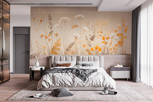 Pintura de flores e folhas Papel de parede Pintura de flores e folhas