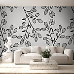 Papel de parede Padrão de folhas a preto e branco