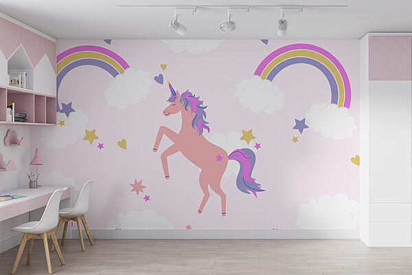 Papel de parede Unicórnio com arco-íris e estrelas (REF: w02671) Papel de parede Papel de parede Unicórnio com arco-íris e estrelas (REF: w02671)