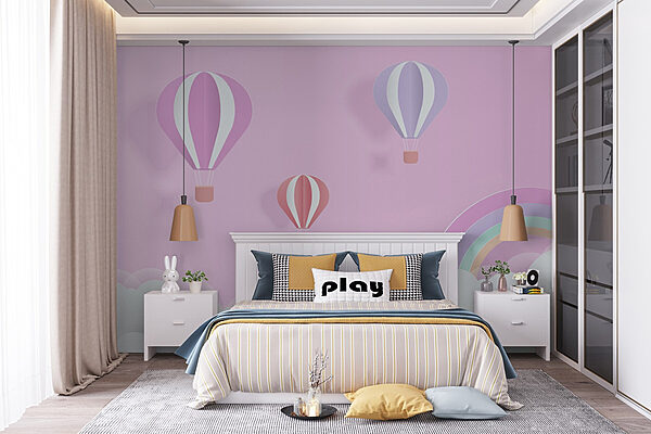 Fundo cor-de-rosa com balões e um arco-íris Papel de parede Fundo cor-de-rosa com balões e um arco-íris