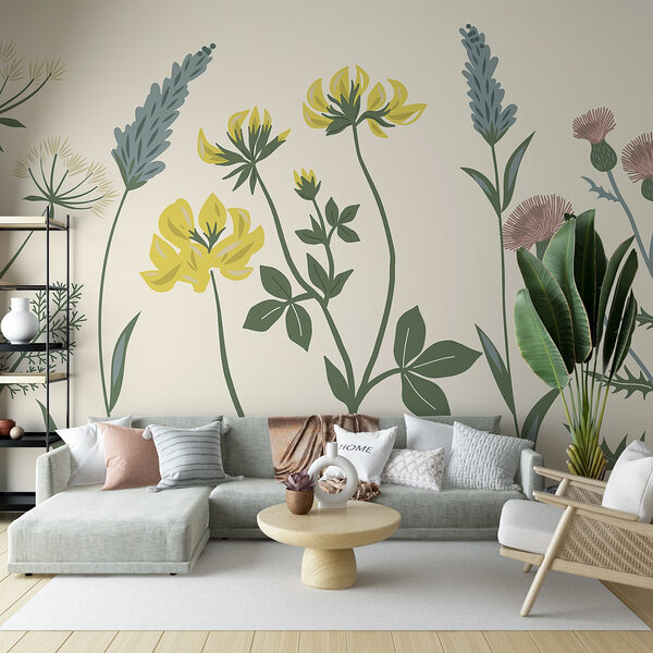 Ilustração floral delicada em tons suaves Papel de parede Ilustração floral delicada em tons suaves