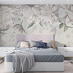 Papel de parede Flores brancas com folhas verdes