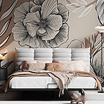 Papel de parede Elegância floral a preto e branco.