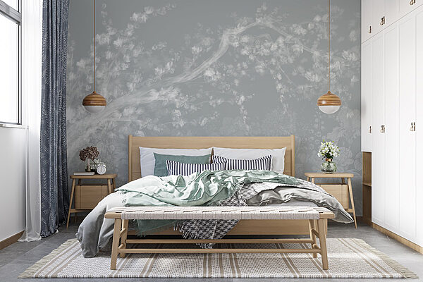 Padrão floral branco e cinzento Papel de parede Padrão floral branco e cinzento