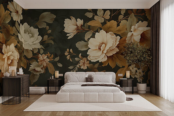 Flores elegantes em tons quentes Papel de parede Flores elegantes em tons quentes