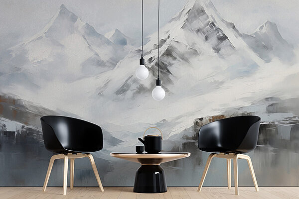 Pintura de uma cadeia de montanhas nevadas Papel de parede Pintura de uma cadeia de montanhas nevadas