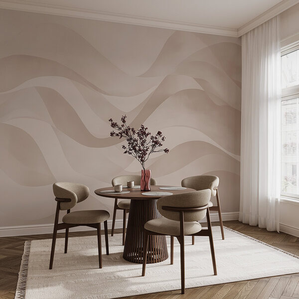Papel de parede Fundo branco e cor-de-rosa com linhas onduladas