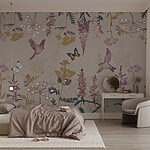 Papel de parede Papel de parede com pássaros e flores