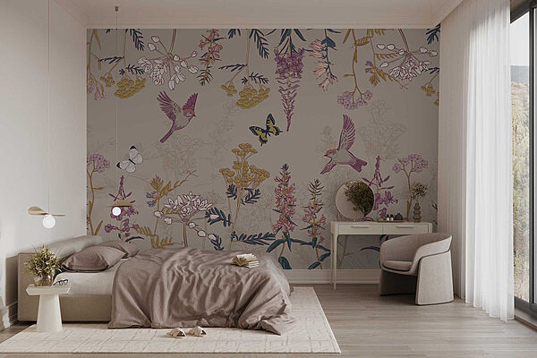 Papel de parede com pássaros e flores Papel de parede Papel de parede com pássaros e flores